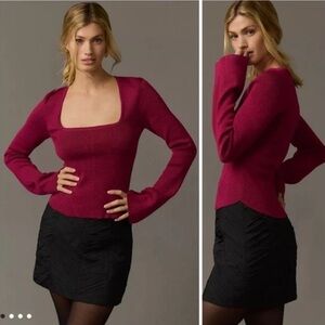 Maeve x Anthropologie Square Neck Bell Sleeve Sweater Shimmer